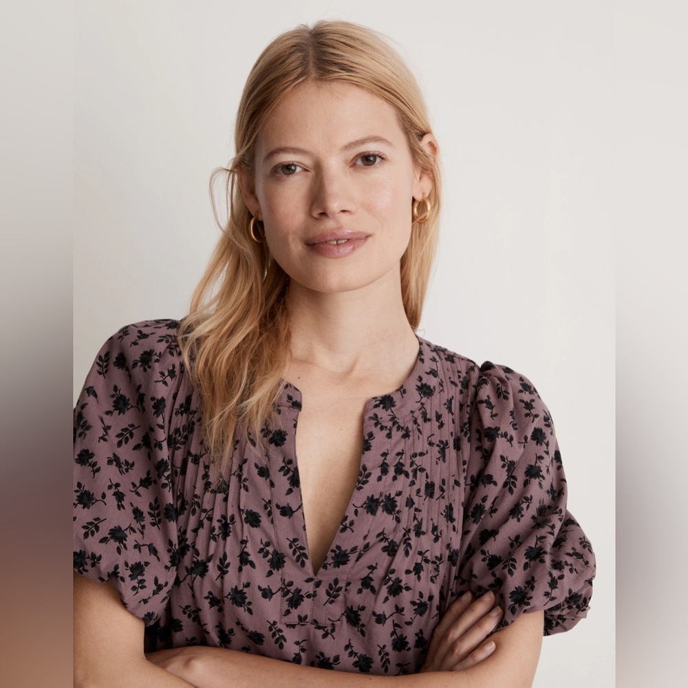 Madewell Tillie Puff-Sleeve Mini Dress in Shadow Blooms NWOT - Picture 6 of 8